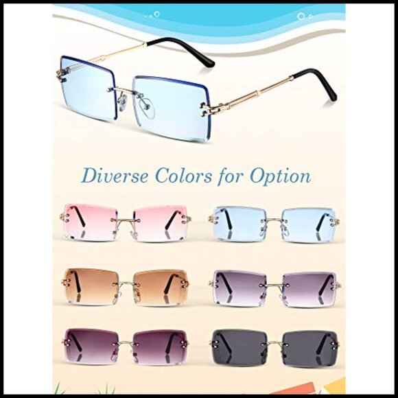 Rimless Rectangle Sunglasses Retro Frameless Eyewear Vintage Chic Travel main image 6